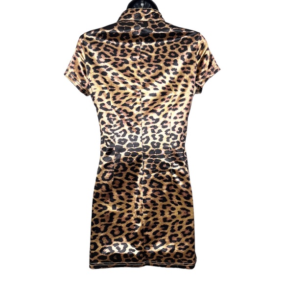 Trendy Sexy Leopard Print Chinese Inspired Mini Cheongsam Bodycon Dress - Picture 7 of 8